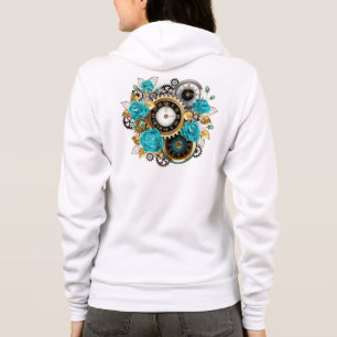 Steampunkuhr und türkisfarbene Rose auf Streifen Hoodie