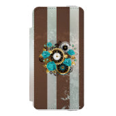 Steampunkuhr und türkisfarbene Rose auf Streifen Incipio iPhone Geldbeutel-Hülle (Folio Vorderseite)