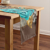 Steampunkuhr und türkisfarbene Rose auf Streifen Kurzer Tischläufer (Beispiel)