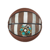 Steampunkuhr und türkisfarbene Rose auf Streifen Mini Basketball (Vorderseite)