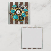 Steampunkuhr und türkisfarbene Rose auf Streifen Mitteilungskarte (Vorne/Hinten)