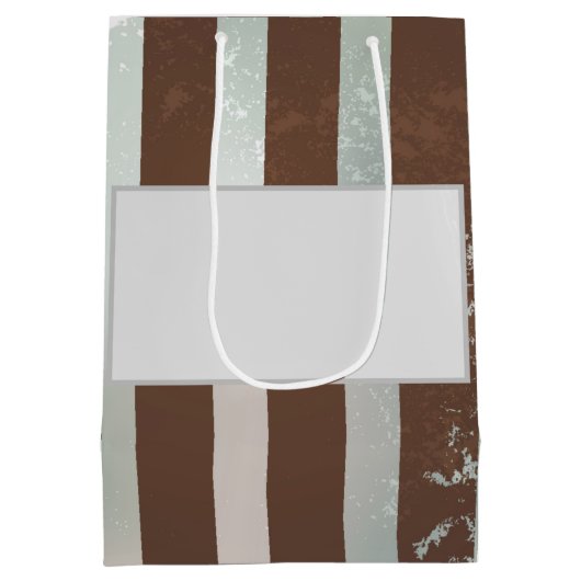 Steampunkuhr und türkisfarbene Rose auf Streifen Mittlere Geschenktüte (Rückseite)