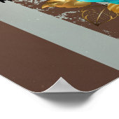 Steampunkuhr und türkisfarbene Rose auf Streifen Poster (Ecke)