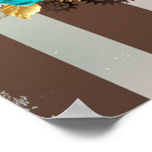 Steampunkuhr und türkisfarbene Rose auf Streifen Poster (Ecke)