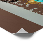 Steampunkuhr und türkisfarbene Rose auf Streifen Poster (Ecke)