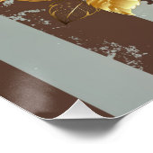 Steampunkuhr und türkisfarbene Rose auf Streifen Poster (Ecke)