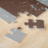 Steampunkuhr und türkisfarbene Rose auf Streifen Puzzle (Seite)