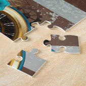 Steampunkuhr und türkisfarbene Rose auf Streifen Puzzle (Seite)