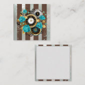 Steampunkuhr und türkisfarbene Rose auf Streifen Telefonnummerkarte (Vorne/Hinten)