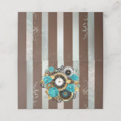 Steampunkuhr und türkisfarbene Rose auf Streifen Treuekarte (Außenseite Aufgefaltet)