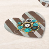 Steampunkuhr und türkisfarbene Rose auf Streifen Untersetzer (angewinkelt)