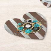 Steampunkuhr und türkisfarbene Rose auf Streifen Untersetzer (angewinkelt)