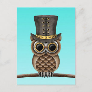Steampunkuhu blue.jpg postkarte
