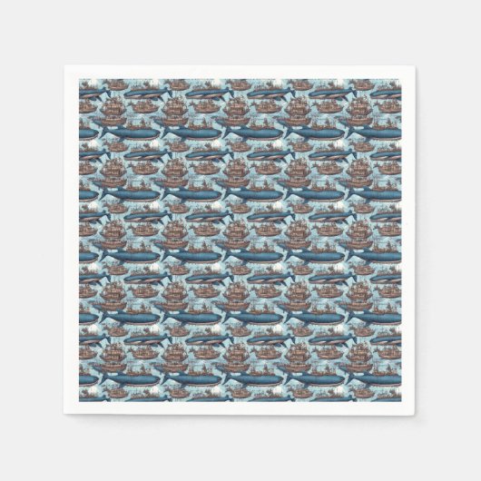 Steampunkwale und Schiffe Serviette (Vorderseite)