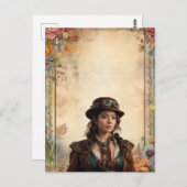 Steampunkweibchen und Vintage Blumenstationäre Postkarte (Vorne/Hinten)