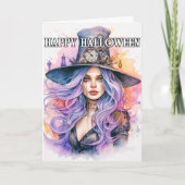 Steampunky Salem Hexe | Frohe Halloween Karte (Vorderseite)