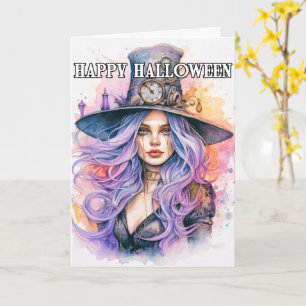 Steampunky Salem Hexe   Frohe Halloween Karte