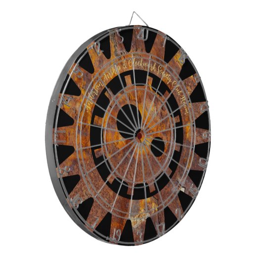 Steampy Rusty Gears Custom Message Dart Board Dartscheibe (Vorderseite Links)