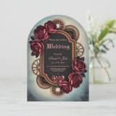 Steamrahmen mit Rote Rosen und Gängen Einladung (Stehend Vorderseite)