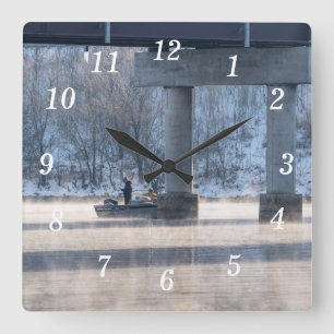 SteamWinter Fishing Table Rock Lake Wall Clock Quadratische Wanduhr