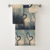 Steamy Hearts Blue Beige Black Badhandtuch Set (Insitu)