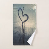 Steamy Hearts Blue Beige Black Badhandtuch Set (Handtuch)