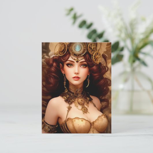 STEAMY STEAMPUNK LADY POSTKARTE (Stehend Vorderseite)