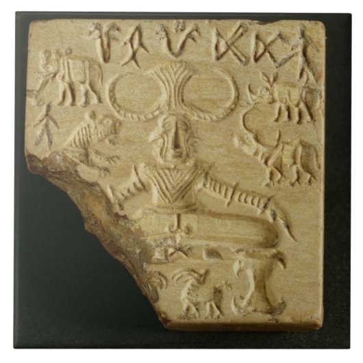 Steatit Pasupati Siegel, Mohenjodaro, 2300-1750 BC Fliese (Vorderseite)