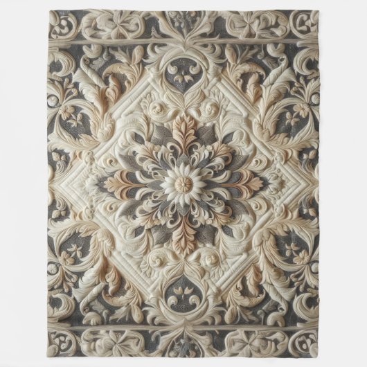 Stechcreme Grau Verziert Arabesque Fleecedecke (Vorderseite)