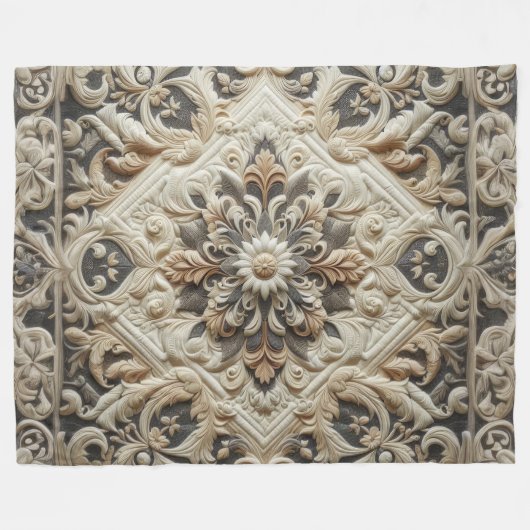 Stechcreme Grau Verziert Arabesque Fleecedecke (Vorderseite (Horizontal))