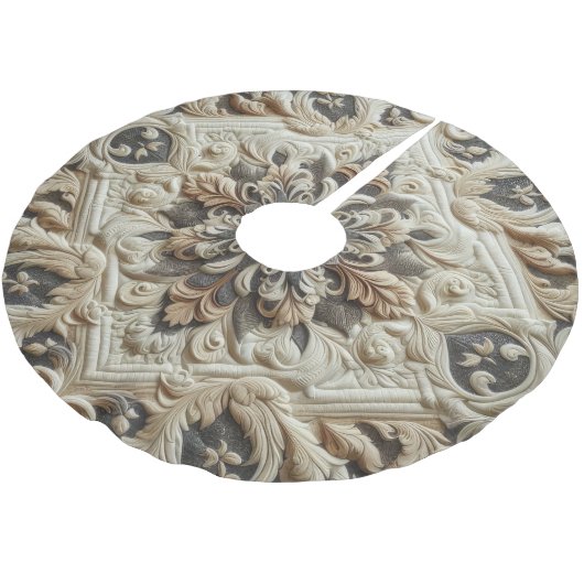 Stechcreme Grau Verziert Arabesque Polyester Weihnachtsbaumdecke (Schrägansicht)