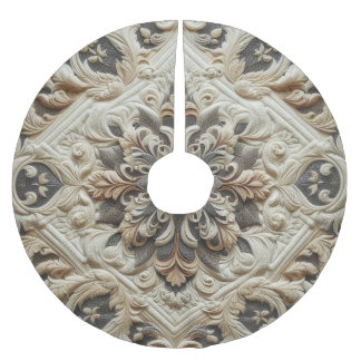 Stechcreme Grau Verziert Arabesque Polyester Weihnachtsbaumdecke