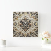 Stechcreme Grau Verziert Arabesque Quadratische Wanduhr (Zuhause)