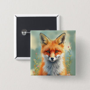 Stechende Augen eines schlauen roten Fuchses   Button