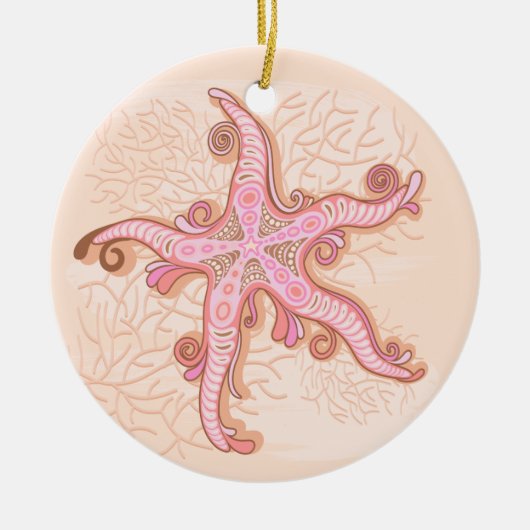 Stechfisch- und Korallenrosa-Muster Keramik Ornament (Vorne)
