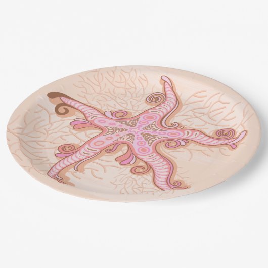 Stechfisch- und Korallenrosa-Muster Pappteller (Schrägansicht)