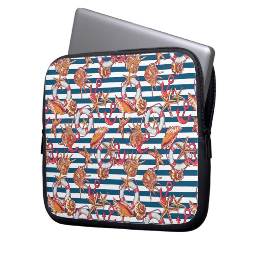 Stechfisch- und Streifenmuster Laptopschutzhülle (Vorderseite Links)