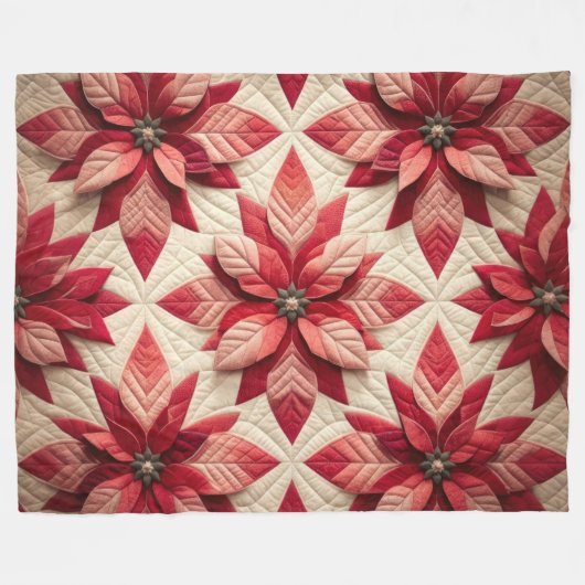 Stechmuster Poinsettia Cream Red Fleecedecke (Vorderseite (Horizontal))