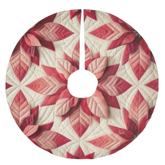 Stechmuster Poinsettia Cream Red Polyester Weihnachtsbaumdecke (Vorderseite)