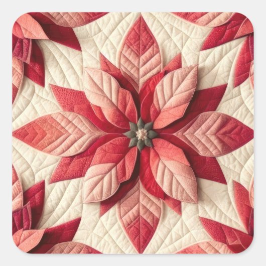 Stechmuster Poinsettia Cream Red Quadratischer Aufkleber (Vorderseite)