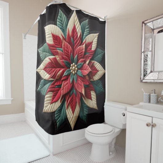Stechmuster Poinsettia Rot Grün Schwarz Duschvorhang (Beispiel)