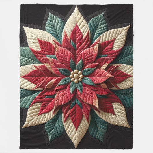 Stechmuster Poinsettia Rot Grün Schwarz Fleecedecke (Vorderseite)