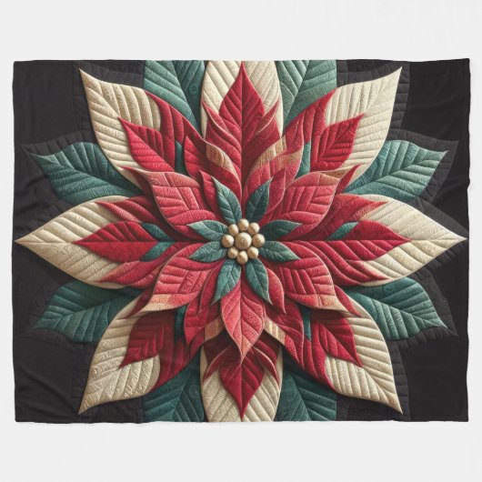 Stechmuster Poinsettia Rot Grün Schwarz Fleecedecke (Vorderseite (Horizontal))