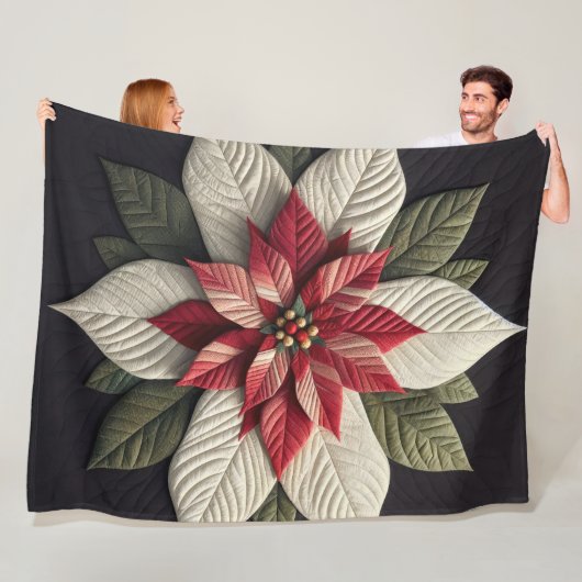 Stechmuster Poinsettia Rot Grün Schwarz Fleecedecke (Beispiel)
