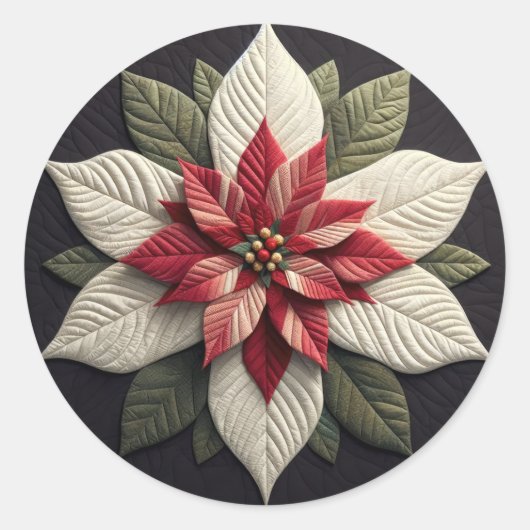 Stechmuster Poinsettia Rot Grün Schwarz Runder Aufkleber (Vorderseite)