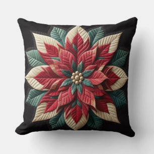Stechmuster Poinsettia Schwarz Kissen