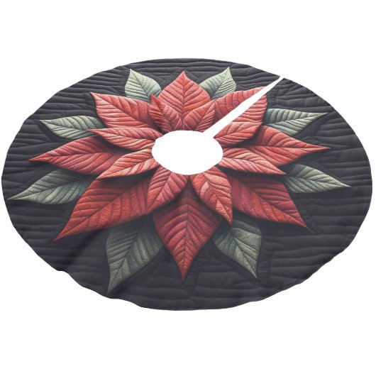 Stechmuster Poinsettia Schwarz Polyester Weihnachtsbaumdecke (Schrägansicht)