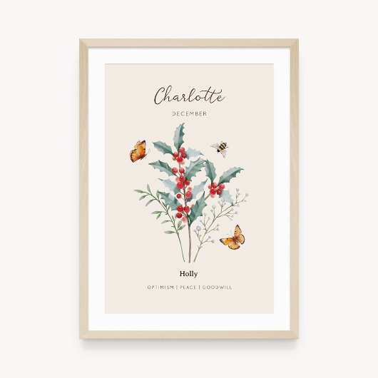 Stechpalme Geburtsmonats-Blumenposter Poster