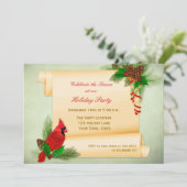 Stechpalme, Kardinal, Pergament-Rolle-Party Einladung (Stehend Vorderseite)