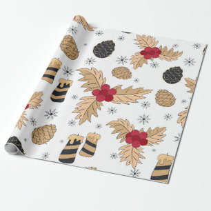 Stechpalme, Kerzen & Pinienzapfen Weihnachten Geschenkpapier